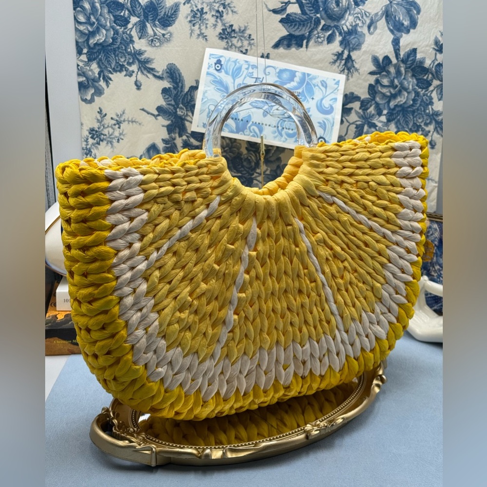 🆕 KATE SPADE NEW YORK 🧿 NWOT Picnic Perfect Lemon Woven Straw Tote Bag *FLAW* - Picture 8 of 16